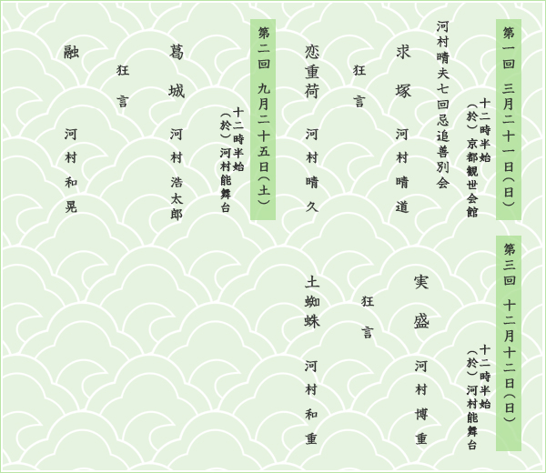 河村定期研能会 年間公演予定